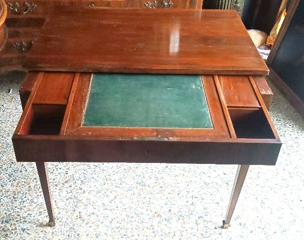 Table à écrire ancienne - plateau coulissant - acajou - Louis XVI