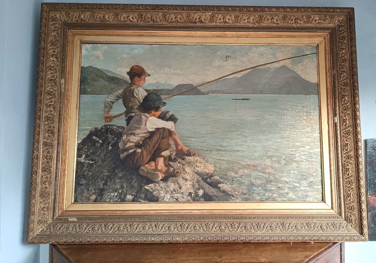 Grand Huile Sur Toile - Pêcheurs - Alfonso Muzii (castellamare 1856-pescara 1946)  195 X 145-photo-2