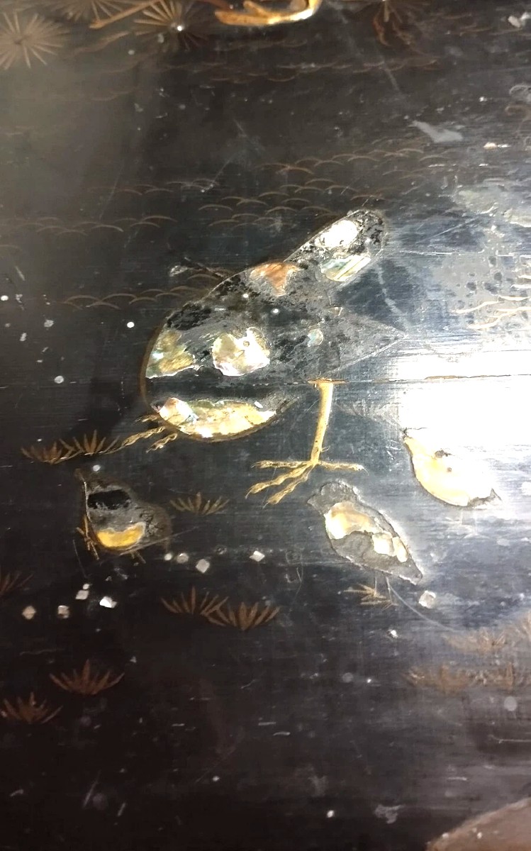 Boite Coffret Napoléon III En Bois Peint, Chinoiseries Et Incrustations De Nacre-photo-6