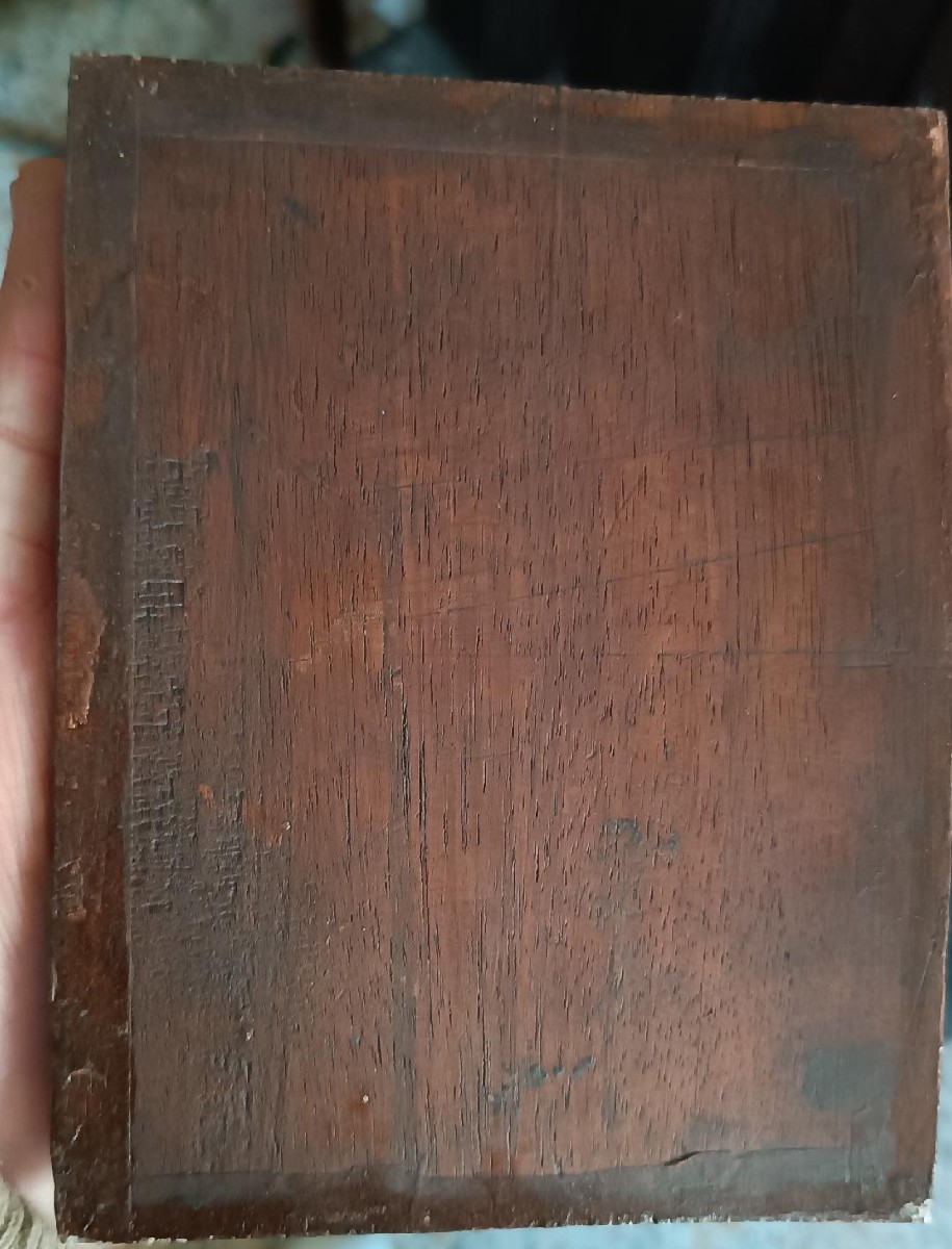 Ancien petit tableau sur bois représentant un saint portant un crucifix - école italienne du XV-photo-3