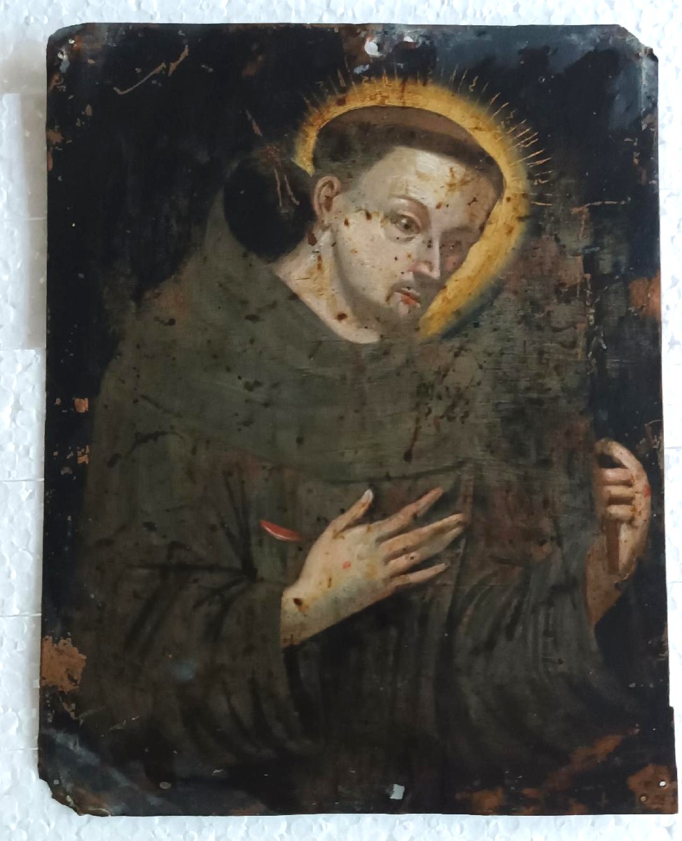 French School 17th/18th Century Saint Francis Holding The Crucifix Oil On Copper With Inscripti-photo-4