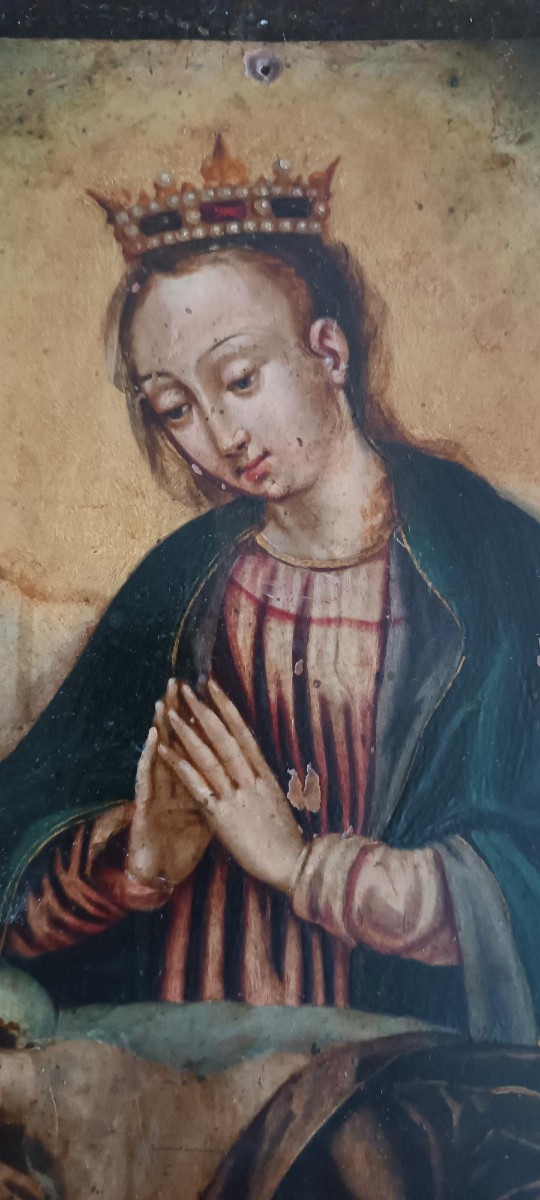 Ancient Copper Painting - 17th/18th Century - Madonna With Sleeping Child-photo-4