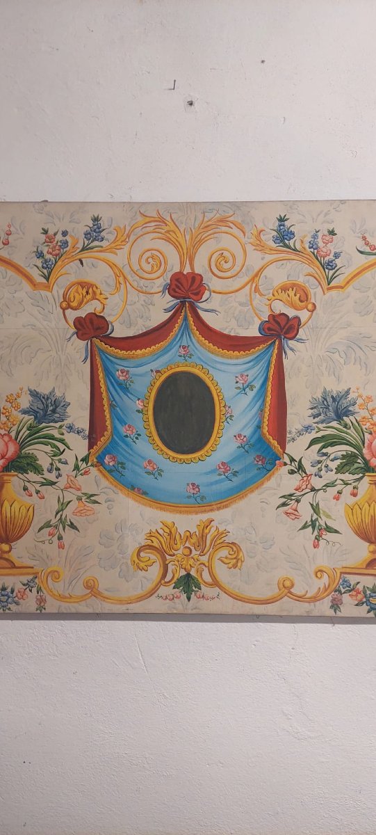  panneau décoratif, peint à la détrempe sur papier transféré sur toile, -photo-1