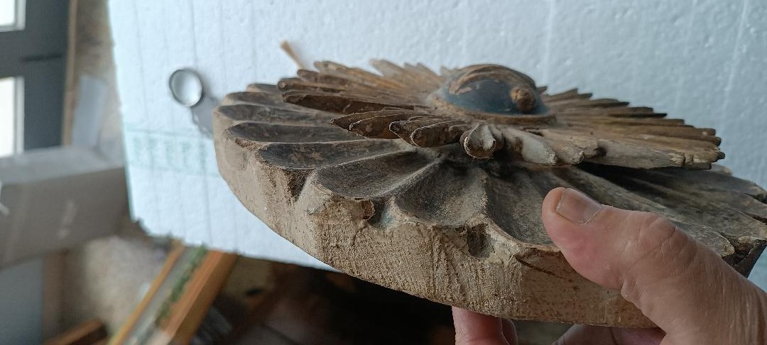 Antique Baroque Frieze, Wooden Rose Window, Italy-photo-4