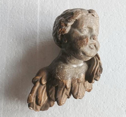 Tête d'ange en bois doré et argenté, XVIIIe siècle-photo-3
