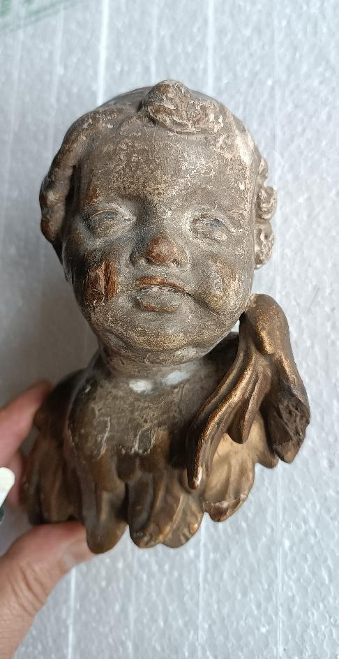 Tête d'ange en bois doré et argenté, XVIIIe siècle-photo-4