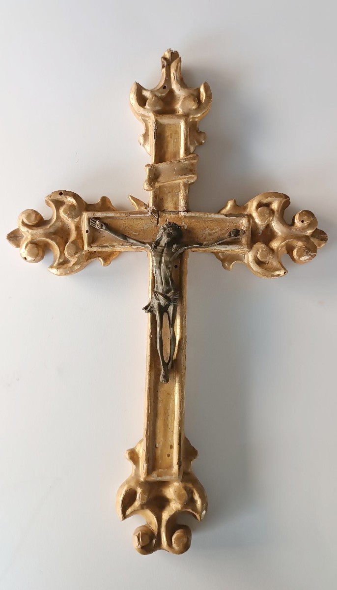 Antique Gilded Wooden Cross From The 18th Century-photo-2