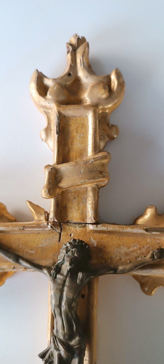 Antique Gilded Wooden Cross From The 18th Century-photo-3