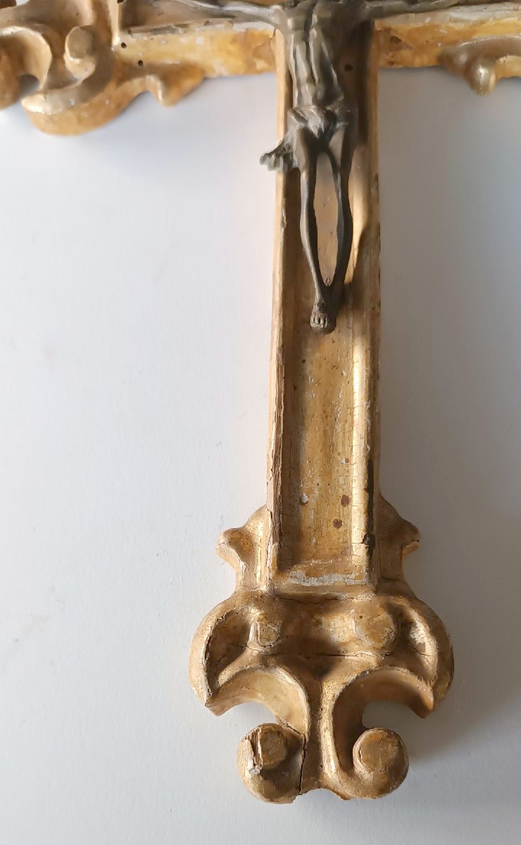 Antique Gilded Wooden Cross From The 18th Century-photo-2