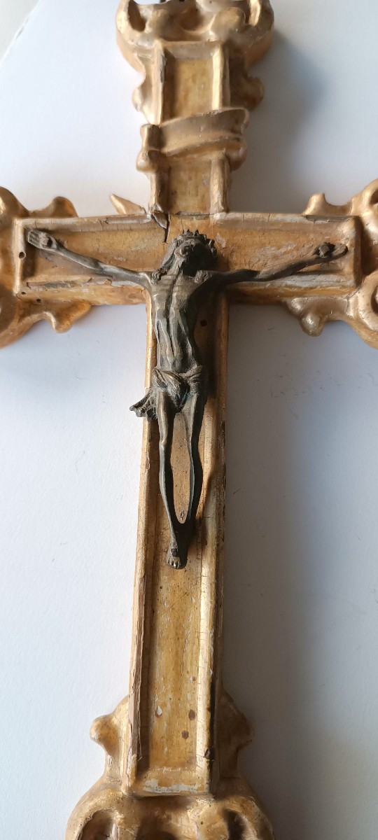 Antique Gilded Wooden Cross From The 18th Century-photo-3