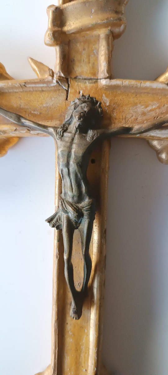 Antique Gilded Wooden Cross From The 18th Century-photo-4