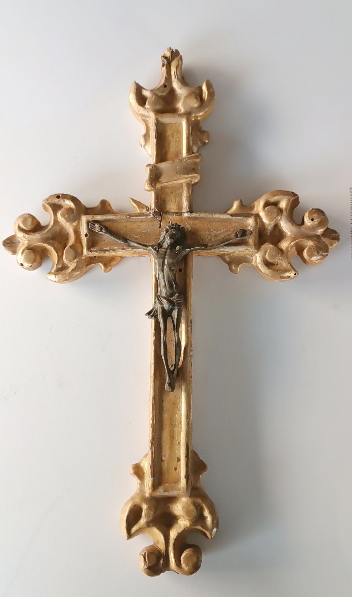 Antique Gilded Wooden Cross From The 18th Century