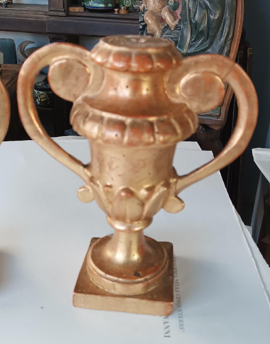 Paire de supports de palmes en bois doré de la fin du XVIIIe siècle, période néoclassique-photo-3