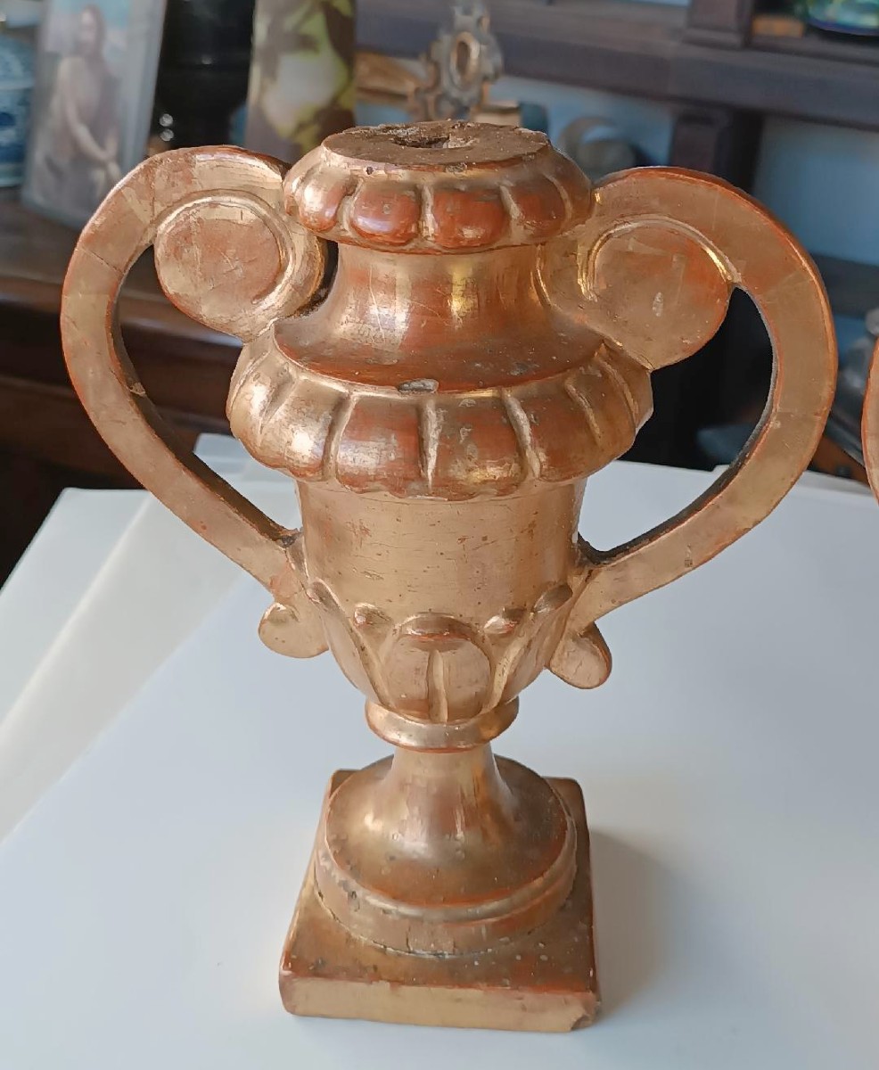 Paire de supports de palmes en bois doré de la fin du XVIIIe siècle, période néoclassique-photo-4