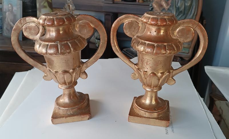 Paire de supports de palmes en bois doré de la fin du XVIIIe siècle, période néoclassique-photo-2