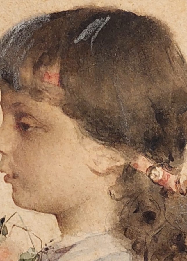 Aquarelle sur papier, portrait d'une jeune fille signé Alessandro Rontini Florence (1854-1933),-photo-8