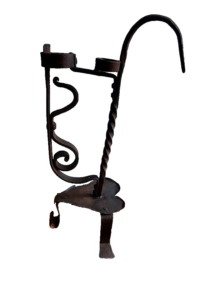 Antique Candlestick In Wrought And Forged Iron, 18th Century-photo-2