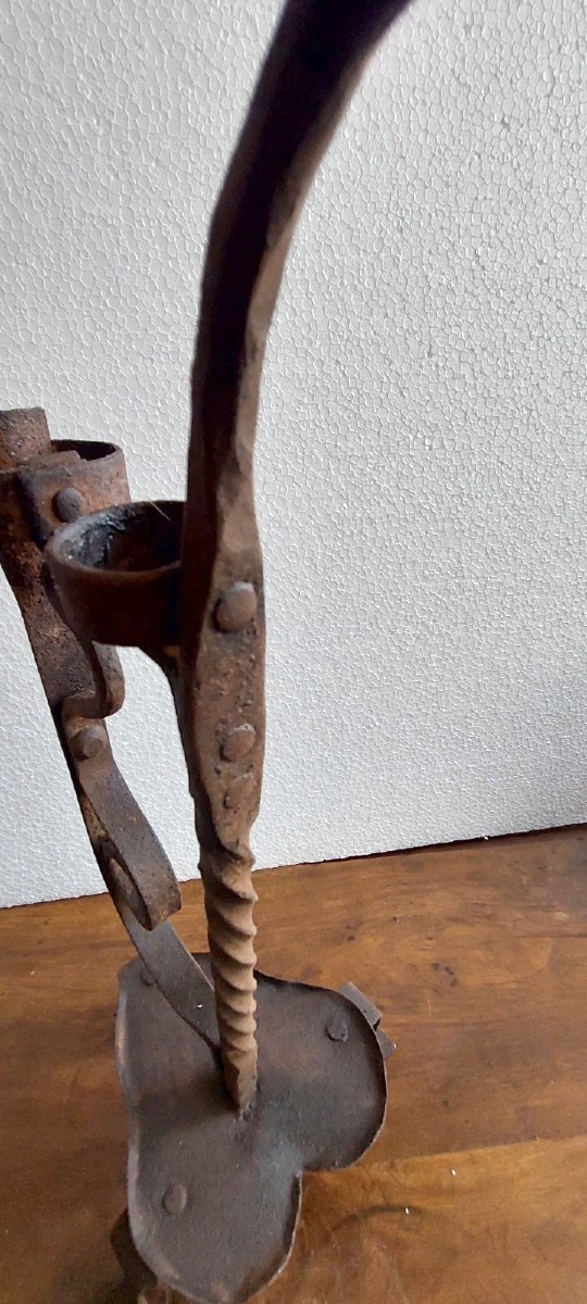 Antique Candlestick In Wrought And Forged Iron, 18th Century-photo-1