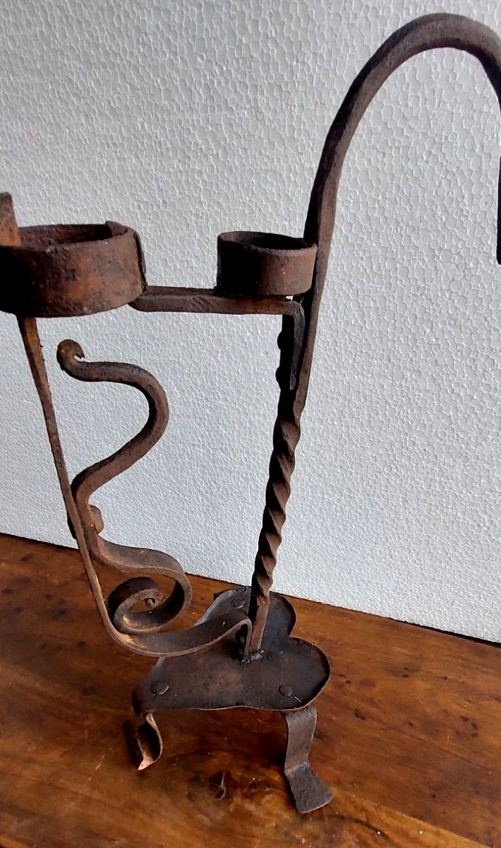 Antique Candlestick In Wrought And Forged Iron, 18th Century-photo-4