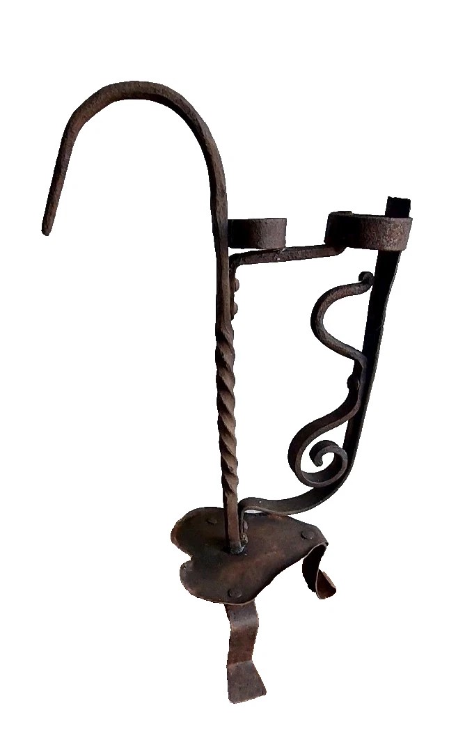 Antique Candlestick In Wrought And Forged Iron, 18th Century