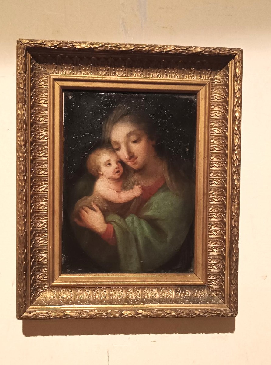 Ancient Painting On Copper - Madonna With Child - Italian School-photo-4