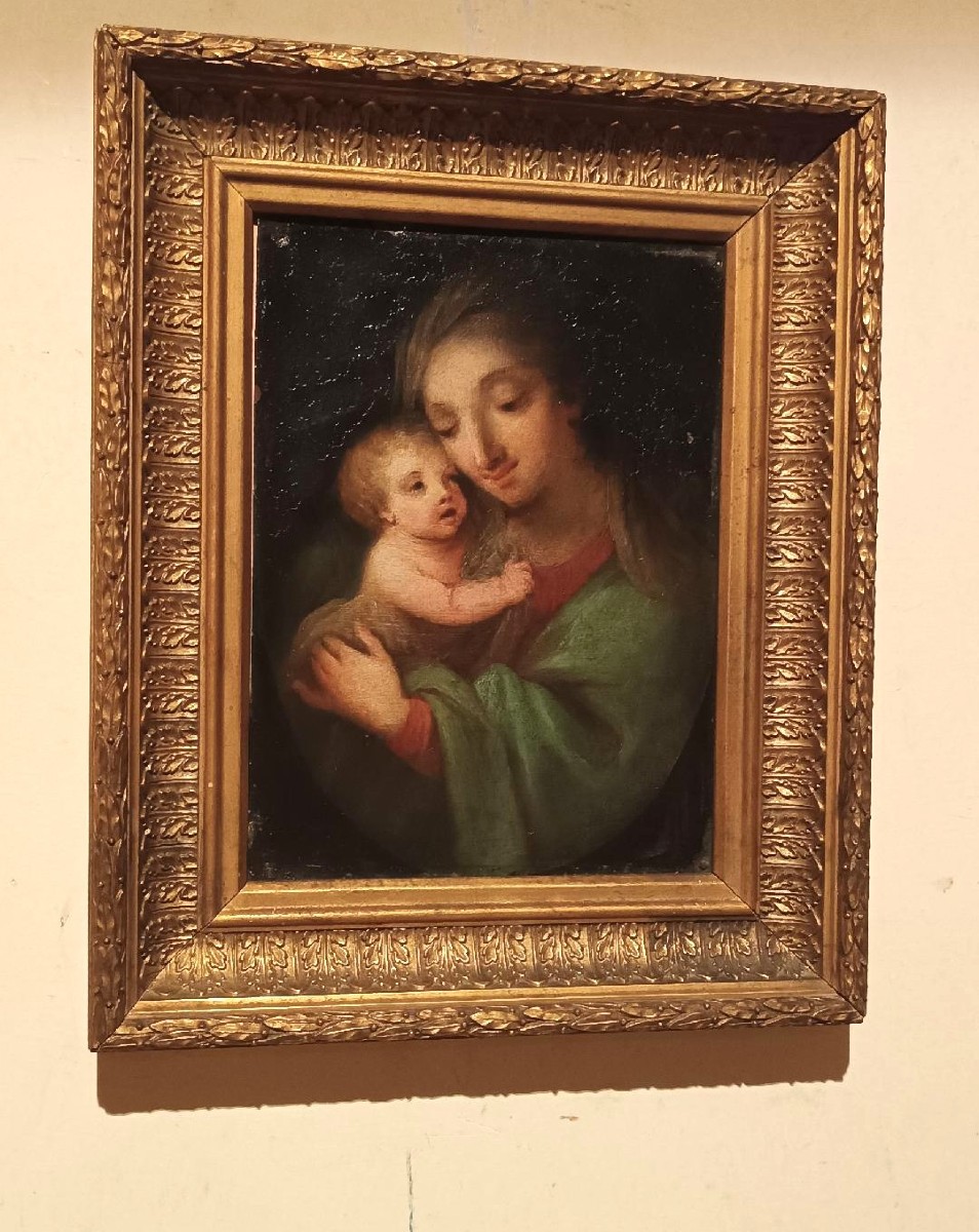 Ancient Painting On Copper - Madonna With Child - Italian School