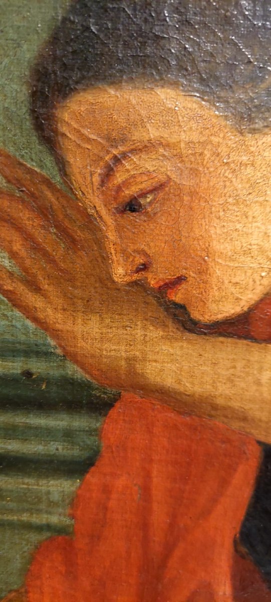 PEINTURE À L'HUILE SUR TOILE SCÈNE BIBLIQUE LA FEMME DE JOSEPH ET PUTIFARRE FIN XVIIIÈME SIÈCLE-photo-1