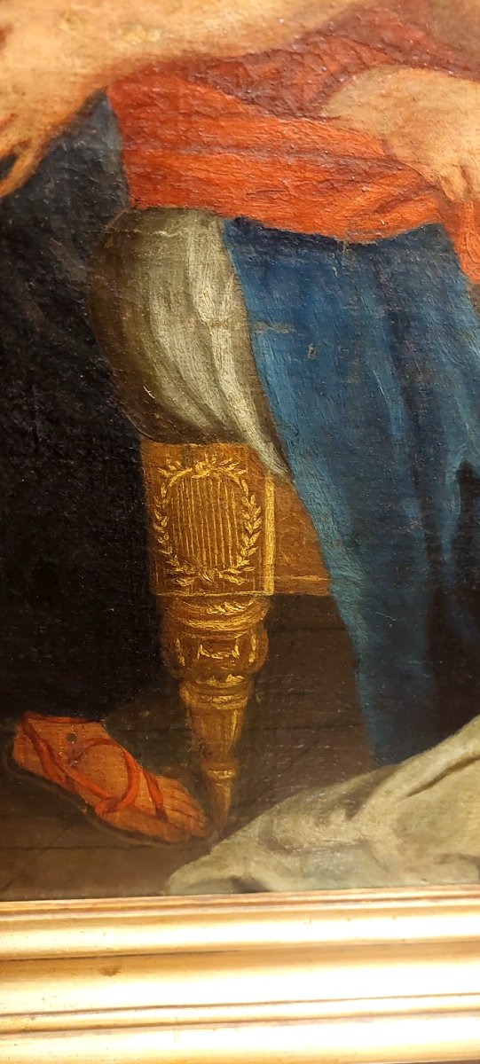 PEINTURE À L'HUILE SUR TOILE SCÈNE BIBLIQUE LA FEMME DE JOSEPH ET PUTIFARRE FIN XVIIIÈME SIÈCLE-photo-3