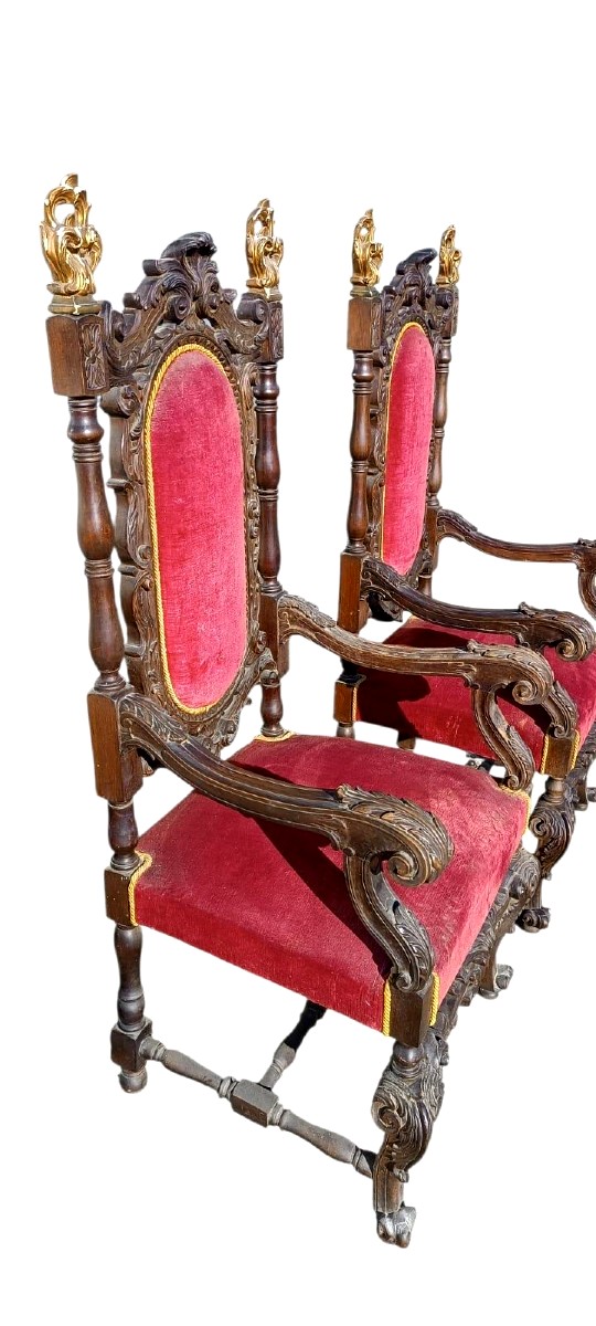 Pair Of Antique Armchairs, Carved In Walnut-photo-3