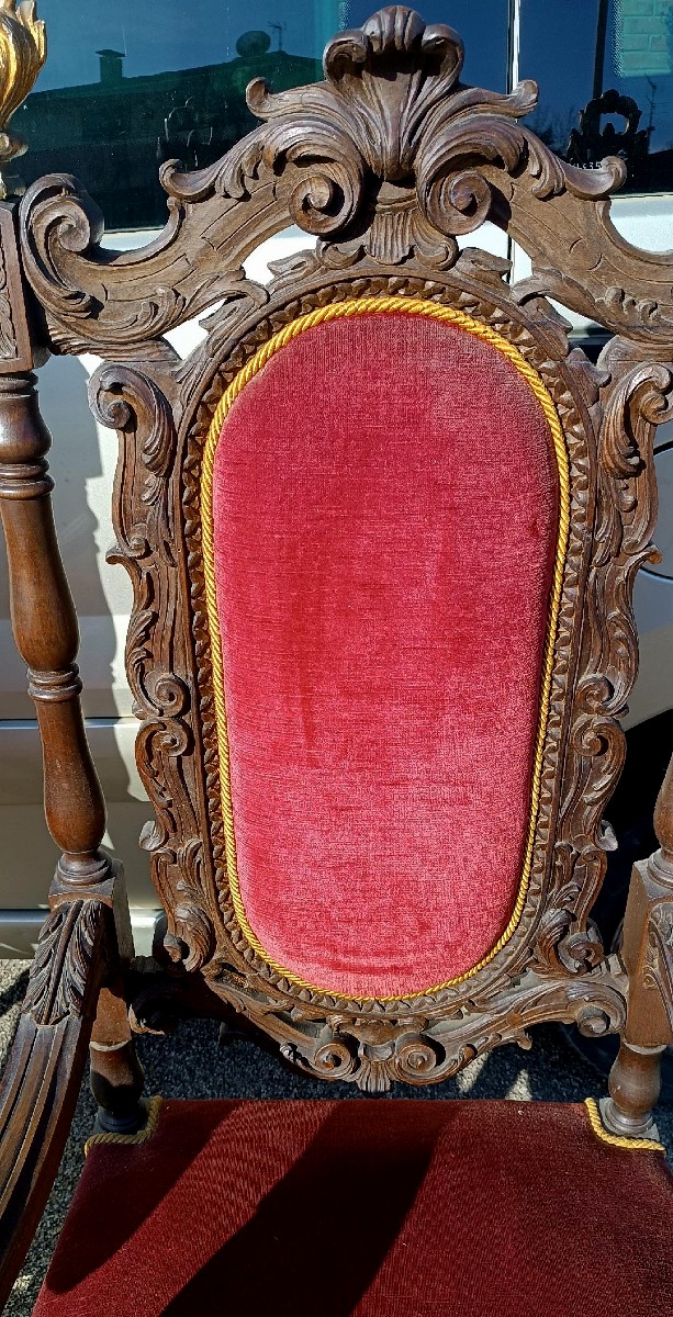 Pair Of Antique Armchairs, Carved In Walnut-photo-2