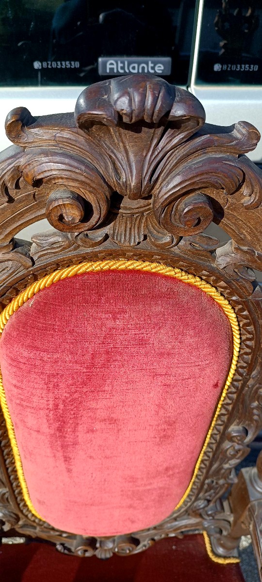 Pair Of Antique Armchairs, Carved In Walnut-photo-3