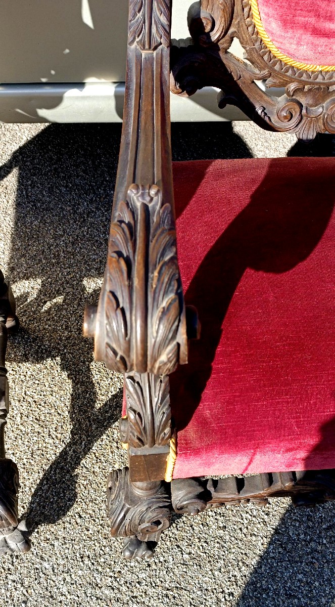 Pair Of Antique Armchairs, Carved In Walnut-photo-8