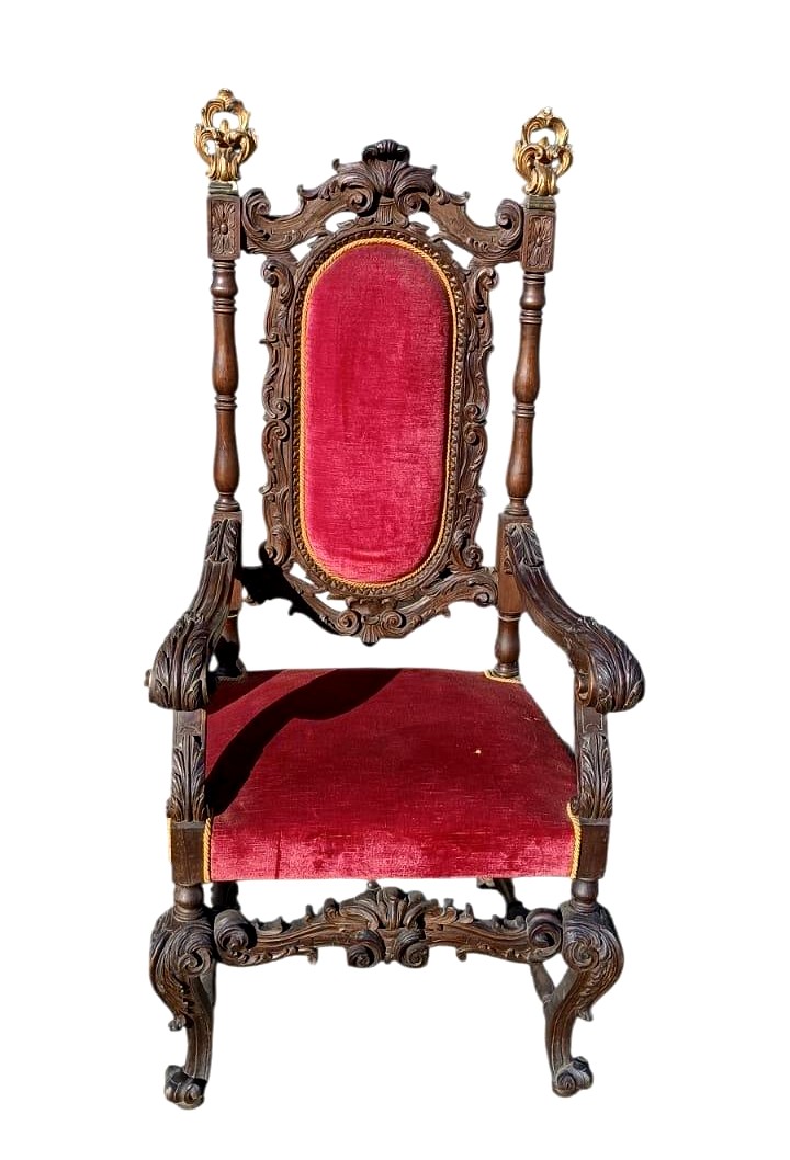 Pair Of Antique Armchairs, Carved In Walnut-photo-1