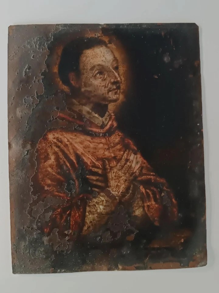 Ancient Painting On Copper - 17th/18th Century - San Carlo Borromeo 25 X 20 Cm-photo-2