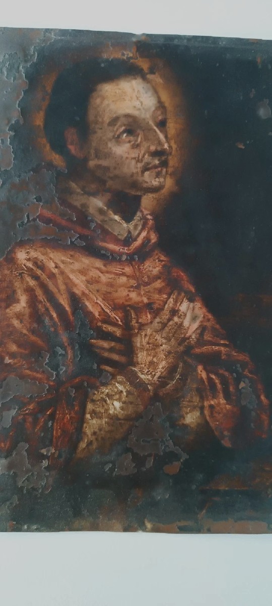 Ancient Painting On Copper - 17th/18th Century - San Carlo Borromeo 25 X 20 Cm-photo-4