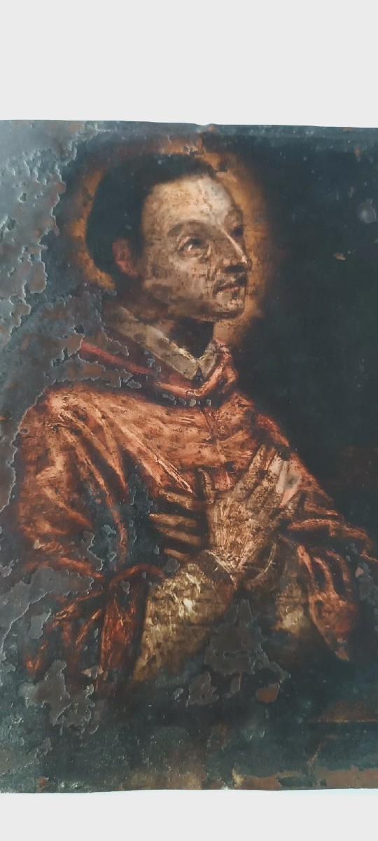 Ancient Painting On Copper - 17th/18th Century - San Carlo Borromeo 25 X 20 Cm-photo-2