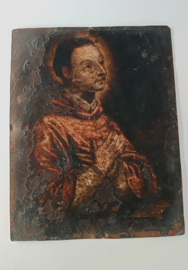 Ancient Painting On Copper - 17th/18th Century - San Carlo Borromeo 25 X 20 Cm