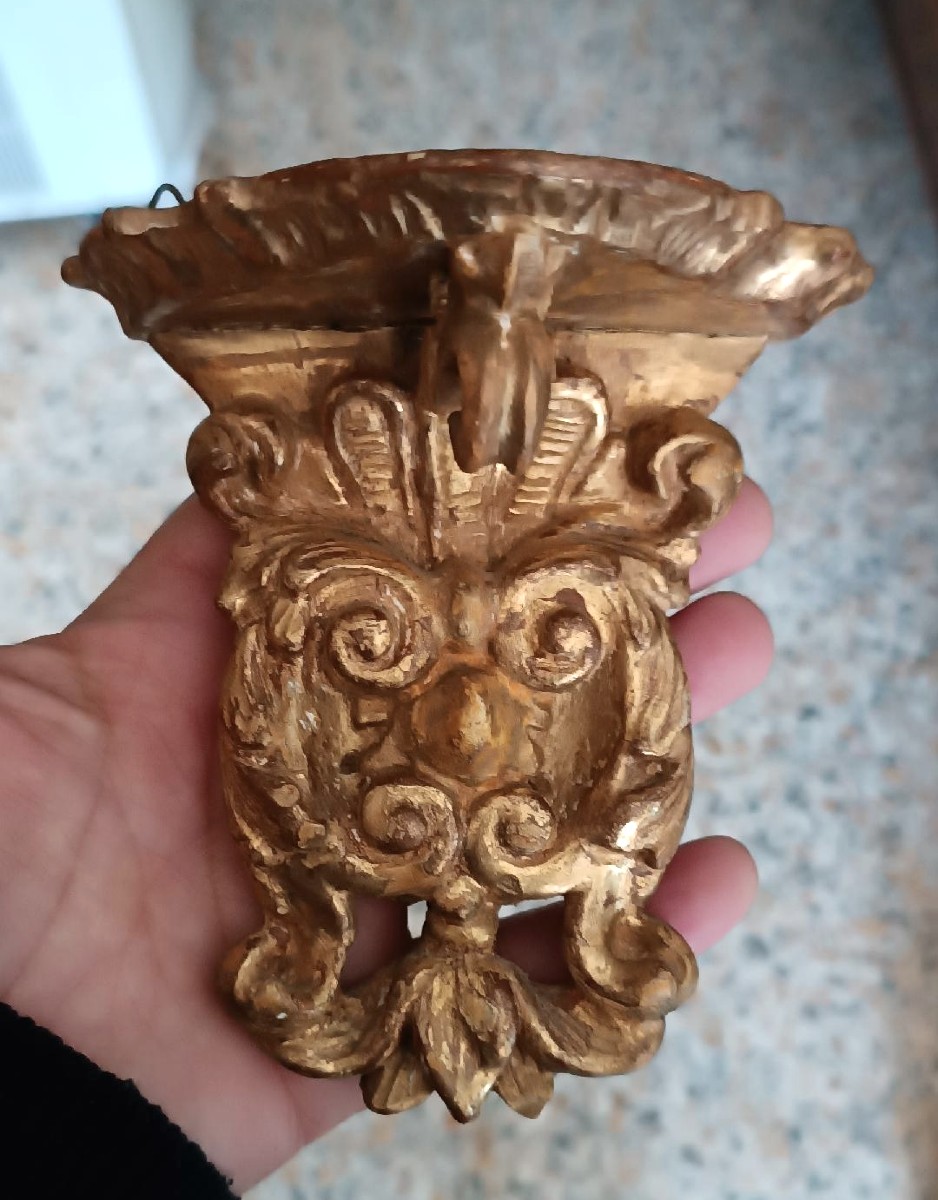Small Baroque Gilded Wooden Shelf, 18th Century-photo-3