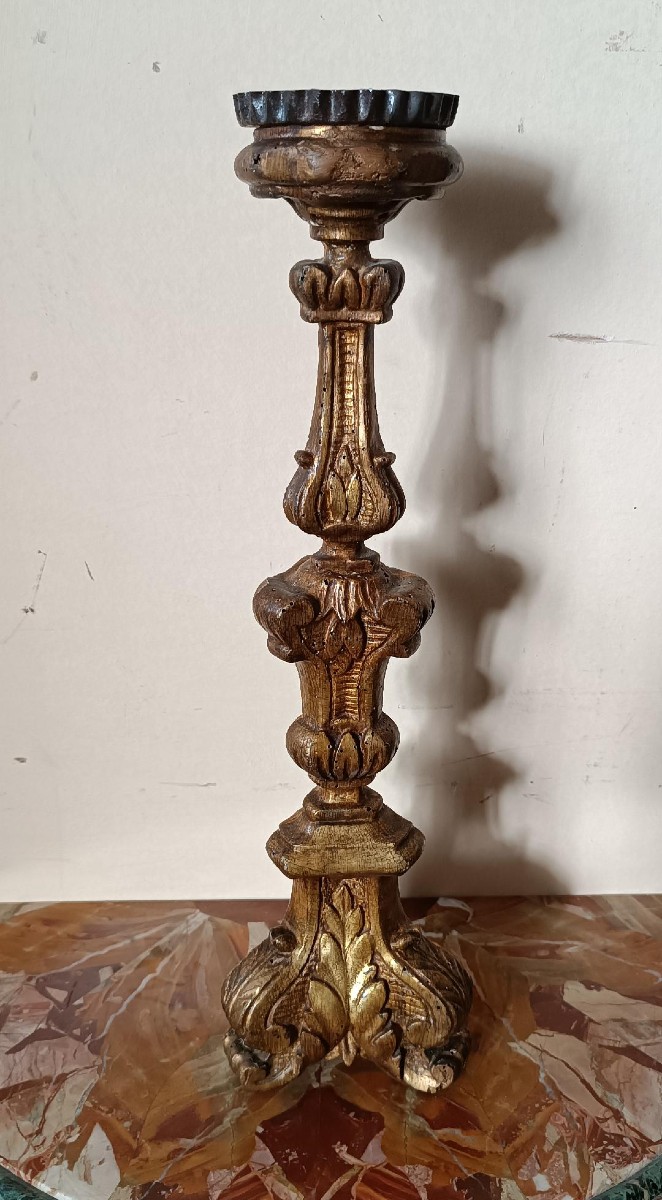 Antique Louis XIV Gilded Wooden Candlestick - 18th Century-photo-2