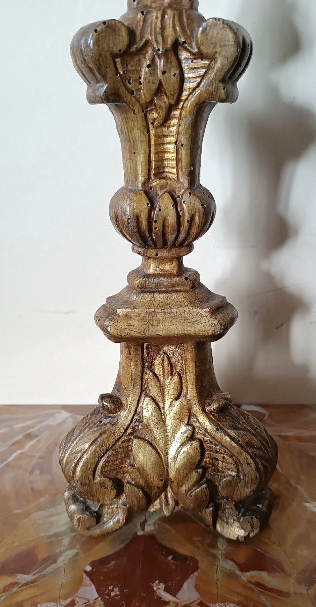 Antique Louis XIV Gilded Wooden Candlestick - 18th Century-photo-3