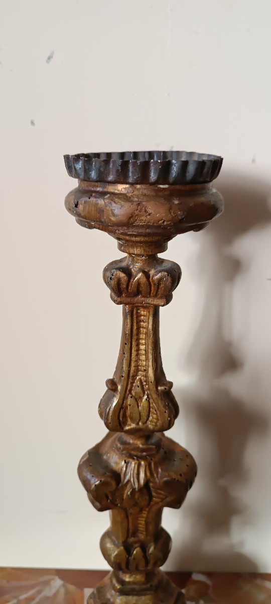 Antique Louis XIV Gilded Wooden Candlestick - 18th Century-photo-1