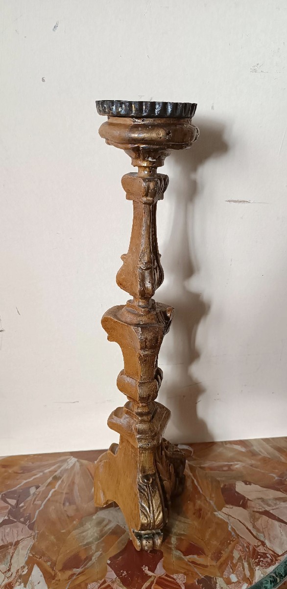 Antique Louis XIV Gilded Wooden Candlestick - 18th Century-photo-2