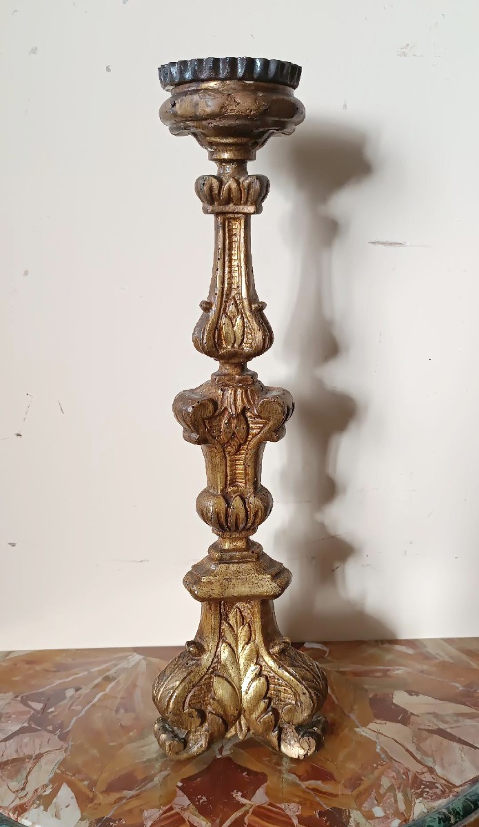Antique Louis XIV Gilded Wooden Candlestick - 18th Century