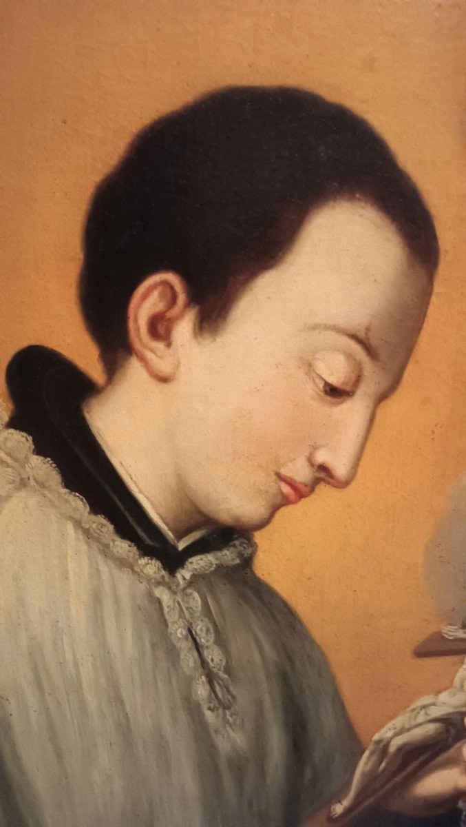 Peinture à l'Huile Ancienne Sur Toile école Toscane San Luigi Gonzaga-photo-3