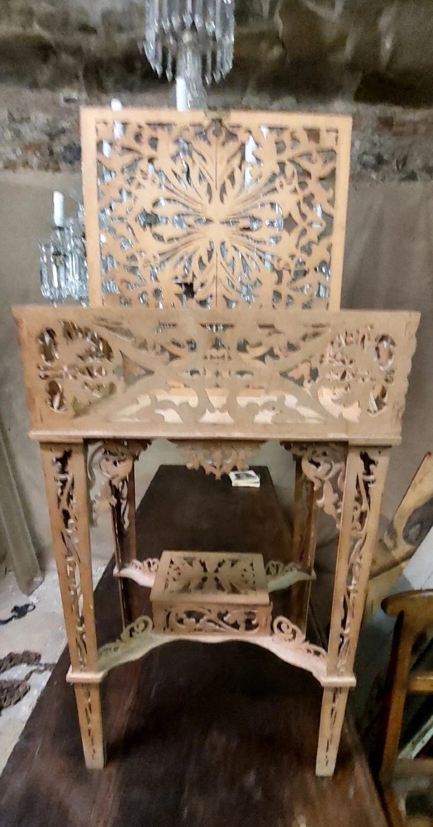 Rare Antique Wooden Fretwork Table By Amati, Turin-photo-2