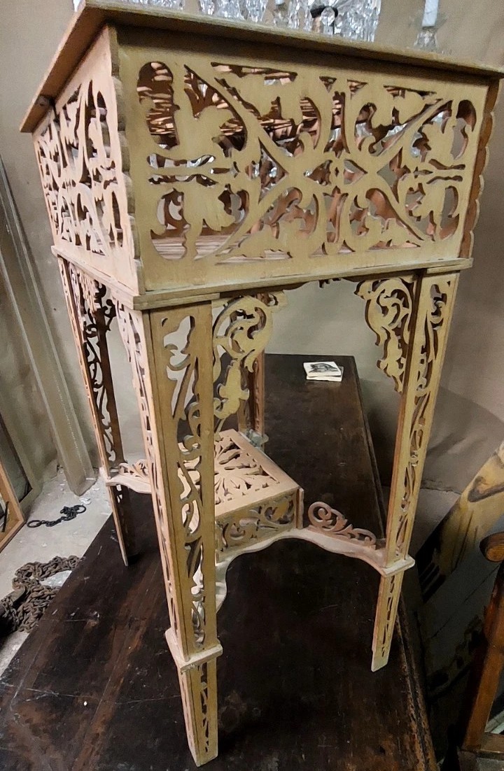 Rare Antique Wooden Fretwork Table By Amati, Turin-photo-5