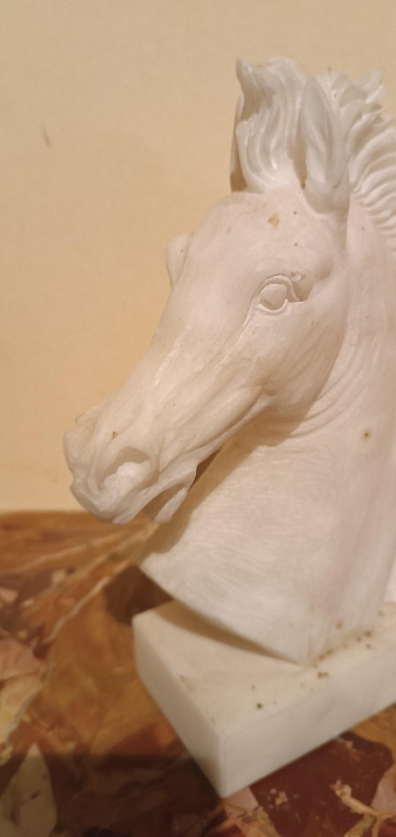 A 1930s Alabaster Sculpture Depicting A Horse-photo-4