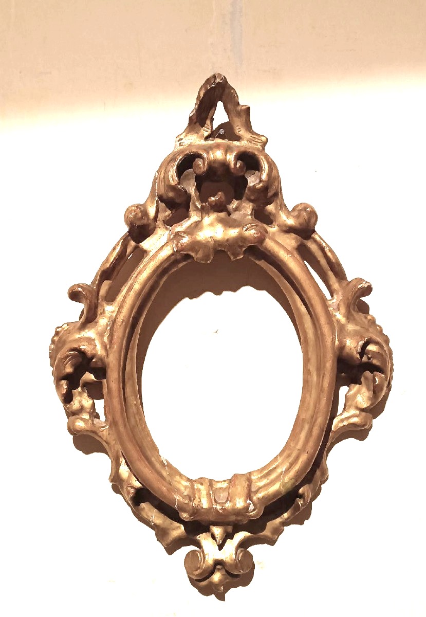 Antique Oval Gilded And Carved Louis XIV Frame - Tuscany 17th Century 51x34 Cm-photo-2
