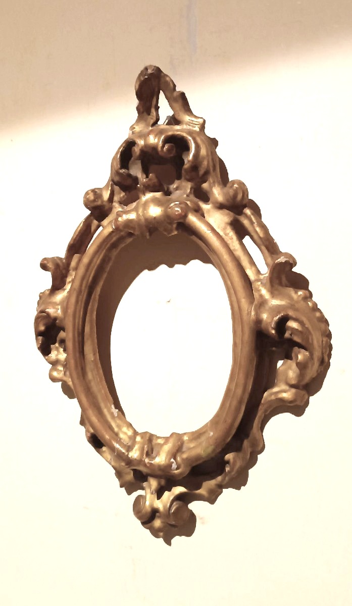 Antique Oval Gilded And Carved Louis XIV Frame - Tuscany 17th Century 51x34 Cm-photo-3
