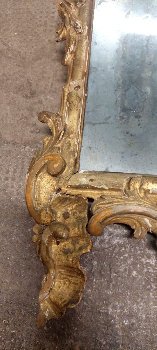 Antique Original Baroque Wooden Mirror Early 18th Century Gilded Carved-photo-3